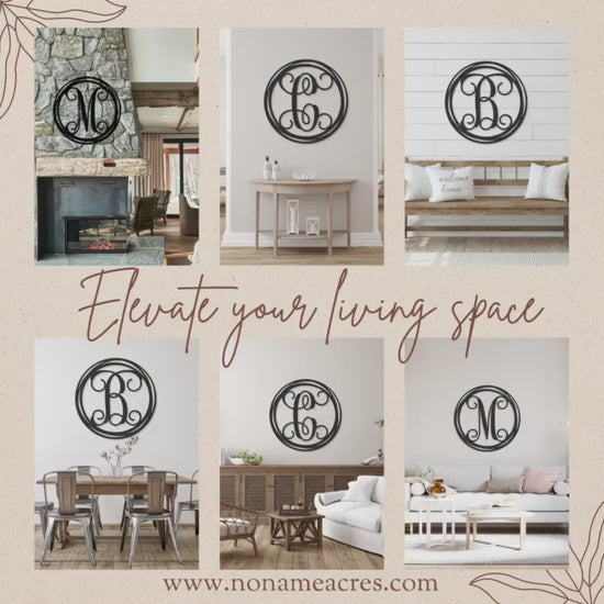 Monogram Metal Wall Art, Hand Drawn Circle, Indoor Outdoor Decor