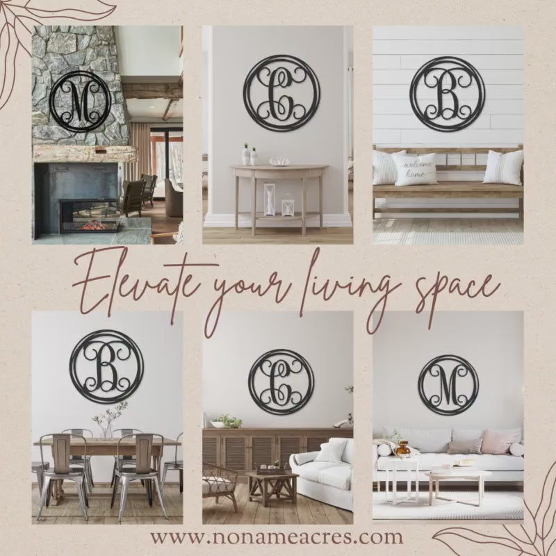 Monogram Metal Wall Art, Hand Drawn Circle, Indoor Outdoor Decor