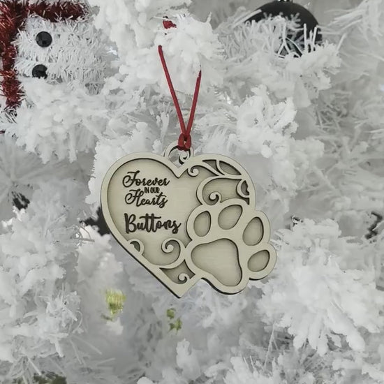 Pet Memorial Ornament, Personalized Heart Filled Paw Print Christmas Ornament, Dog or Cat Loss Gift, Rainbow Bridge Christmas Ornament