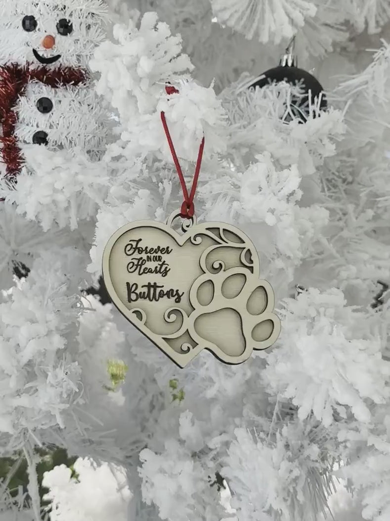 Pet Memorial Ornament, Personalized Heart Filled Paw Print Christmas Ornament, Dog or Cat Loss Gift, Rainbow Bridge Christmas Ornament
