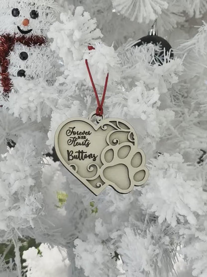 Pet Memorial Ornament, Personalized Heart Filled Paw Print Christmas Ornament, Dog or Cat Loss Gift, Rainbow Bridge Christmas Ornament