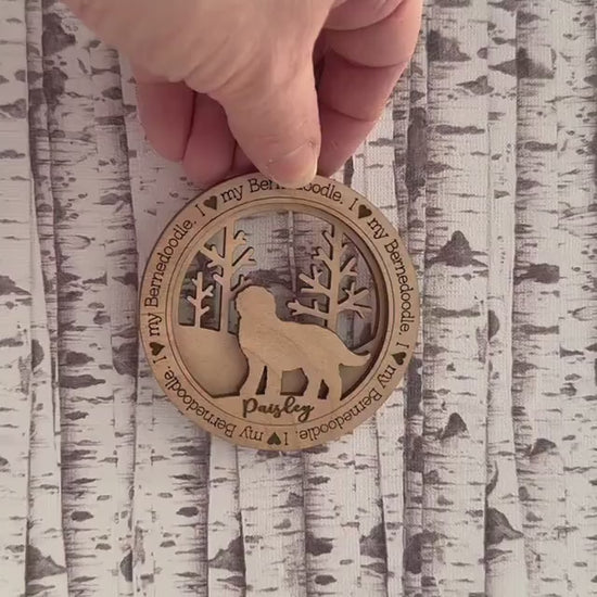 Personalized Bernedoodle Ornament, Laser Cut Birchwood Pet Memorial