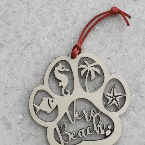 Personalized Ocean Pet Paw Print Ornament, Tropical Beach Keepsake
