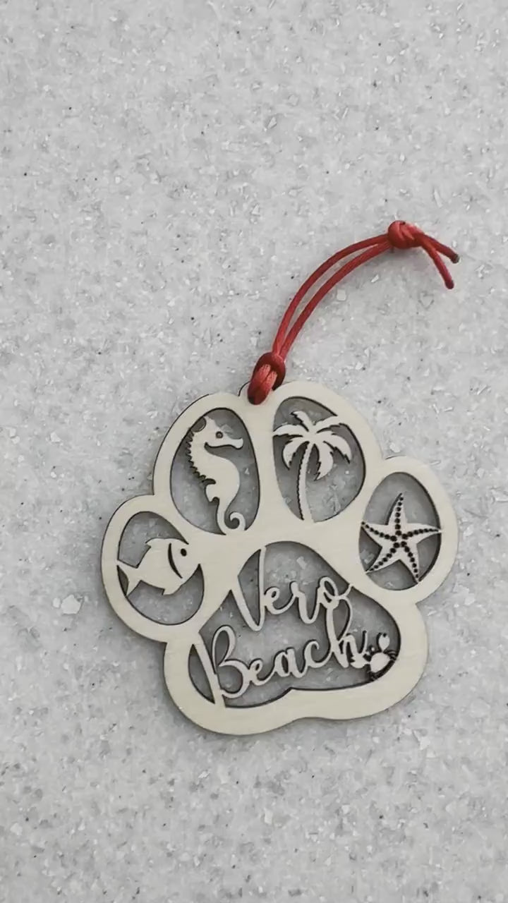 Personalized Ocean Pet Paw Print Ornament, Tropical Beach Keepsake