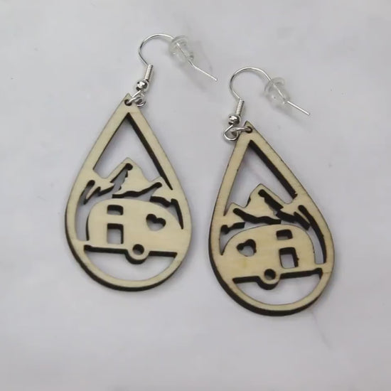 Birchwood Camping Earrings, Travel Trailer RV, Handmade Adventure Jewelry