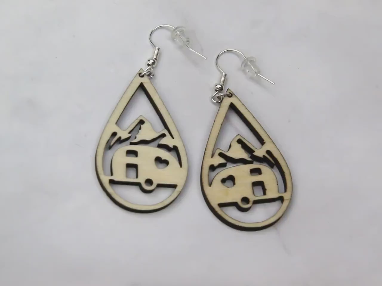 Birchwood Camping Earrings, Travel Trailer RV, Handmade Adventure Jewelry