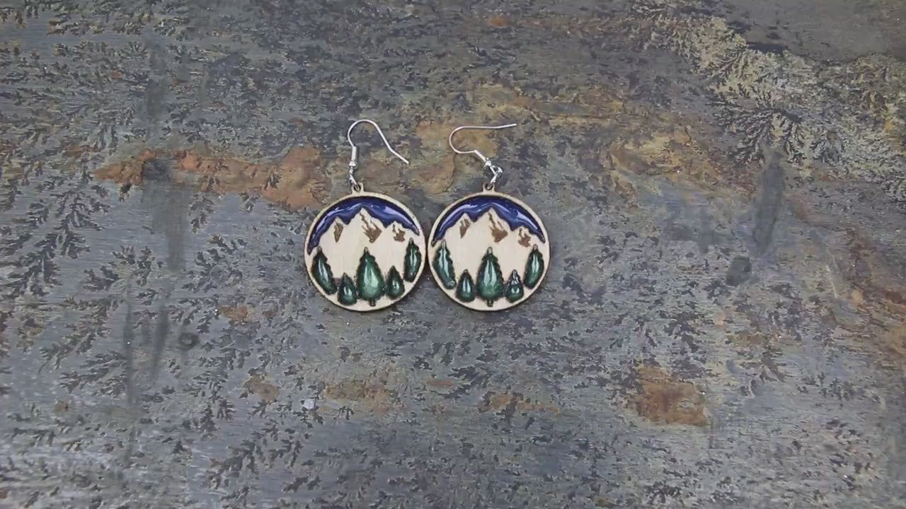 Birchwood Mountain Forest Earrings, Nature Inspired Resin Jewelry