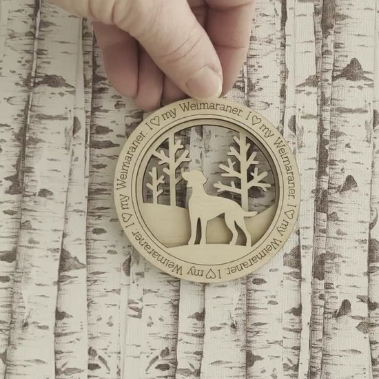 Weimaraner Ornament, Personalized Dog Memorial Gift, Handmade Birchwood